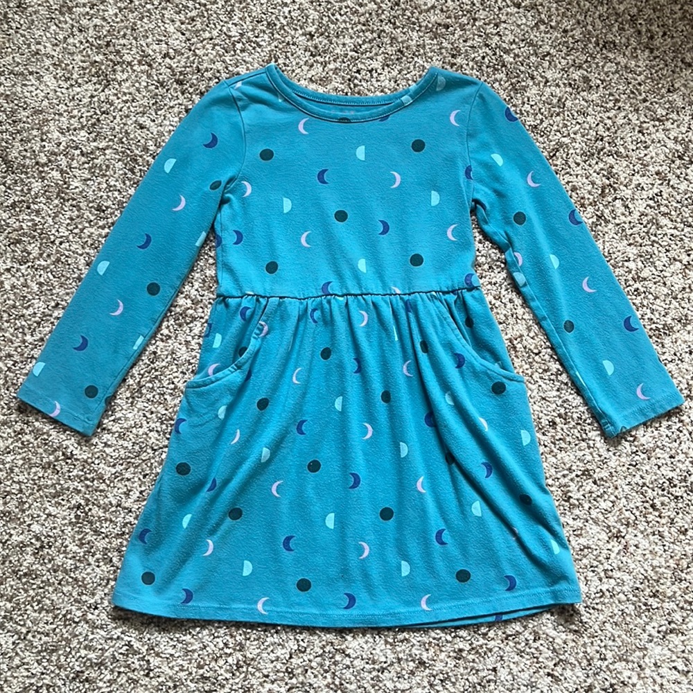 Cat & Jack blue cotton poly jersey long sleeve dress w/ pockets XS 4/5